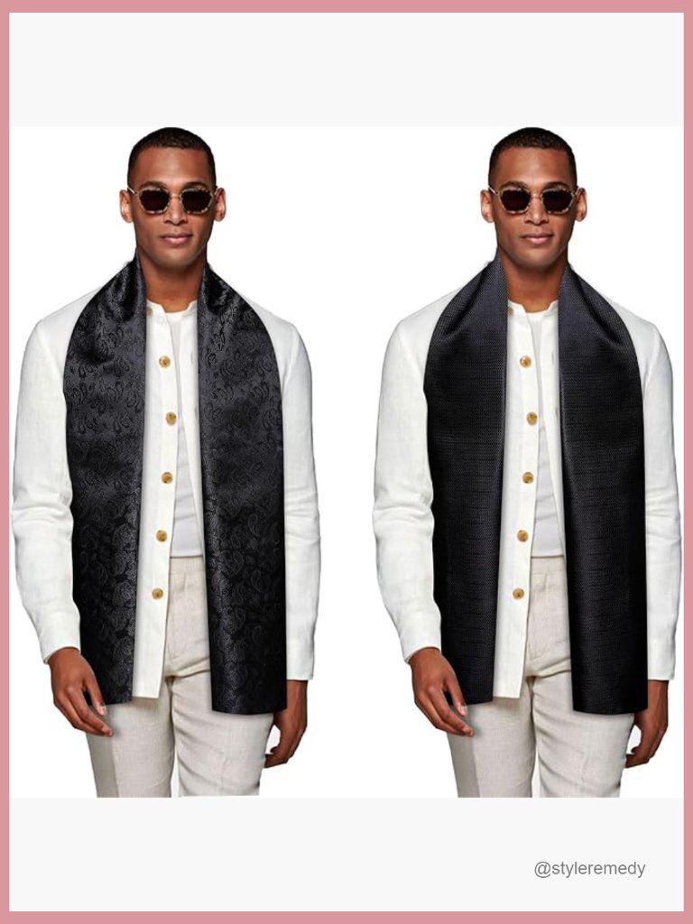Men's Paisley Silk Feel Lightweight Scarf Neckerchief Wrap Gift Set